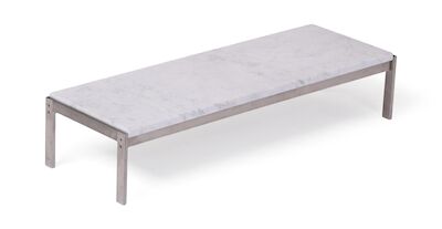 Poul Kjærholm: "PK-62". Side table with steel frame. Top of light, flintrolled marble. "PK-62". Side table with steel frame. Top of light, flintrolled marble. Designed 1968. Manufactured and marked by Kjærholm Productions. H. 17 cm. W. 27 cm. L. 80 cm.