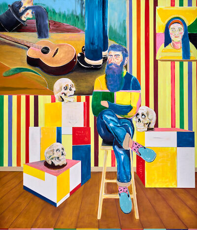 Ryan Mosley: "An Evening Lecture", 2017. Unsigned. Oil on canvas. 215 x 185 cm. Unframed. "An Evening Lecture", 2017. Unsigned. Oil on canvas. 215 x 185 cm. Unframed.