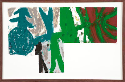 Tal R: Untitled. Signed T. R. 23. Oil, mixed media and collage on paper. 38 x 63 cm. Untitled. Signed T. R. 23. Oil, mixed media and collage on paper. 38 x 63 cm.
