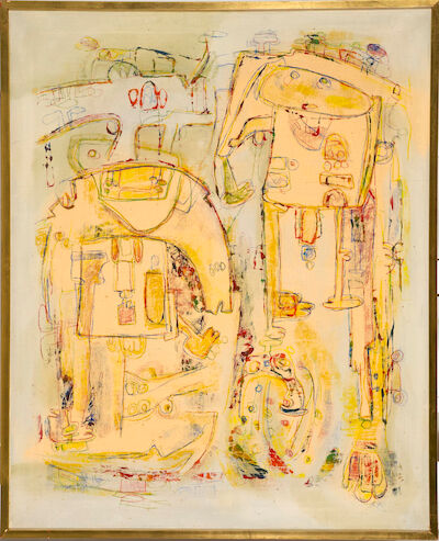 Gina Pellon: Untitled, Paris 1969. Signed and dated on the reverse. Oil on canvas. 100 x 81 cm. Untitled, Paris 1969. Signed and dated on the reverse. Oil on canvas. 100 x 81 cm.