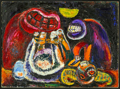 Djavad Mirdjavadov: "Vores offer", 1971. Signed monogram; signed, titled and dated on the reverse. Oil on canvas. 77 x 105 cm. "Vores offer" (Our sacrifice), 1971. Signed monogram; signed, titled and dated on the reverse. Oil on canvas. 77 x 105 cm.