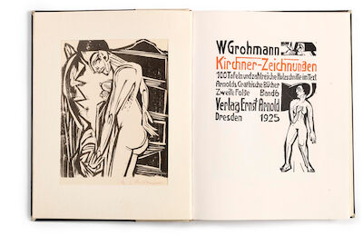 "E.L. Kirchner Drawings", 1925. With original signed woodcut by Kirchner. 29 x 22 cm. "Kirchner-Zeichnungen" 100 plates and numerous woodcuts in the text. Arnold's Graphische Bücher, Second Series, Volume 6. Published by Verlag Ernst Arnolds, Dresden, 1925. Printed by Johannes Pässler. Published in 