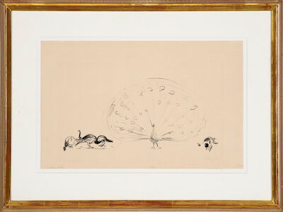 Edvard Munch: "Påfuglfamilie"", 1908-09. Signed Edv. Munch. Lithograph. Sheet size 29 x 46 cm. "Påfuglfamilie" (Peacock Family), 1908-09. Signed Edv. Munch. Printed by Dansk Reproduktionsanstalt. Lithograph. Sheet size 29 x 46 cm.
