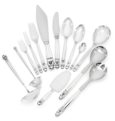 Johan Rohde: "Acorn". Sterling silver cutlery. Georg Jensen after 1945. Weight excluding pieces with steel 4322 g. (131) "Acorn". Sterling silver cutlery. Georg Jensen after 1945. Designed 1915. Weight excluding pieces with steel 4322 g. (131)