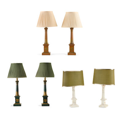 Three pairs of column table lamp bases Early 20th century and later (6)