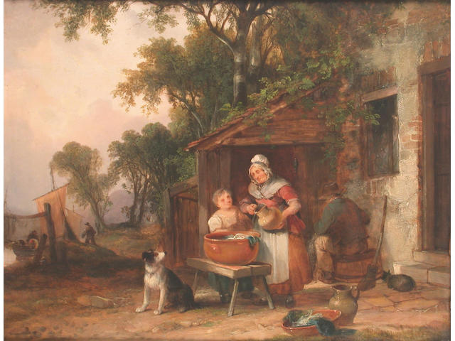 William Shayer, Snr. (British 1787-1879) Wash day 35 x 46 cm