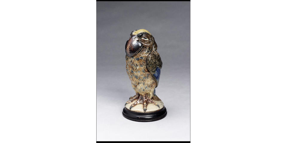 Martin Brothers, 1897 A Grotesque Stoneware Bird Jar and Cover 27.8cm high overall, incised marks to head and base 'Martin Bros 6 1897 London & Southall'
