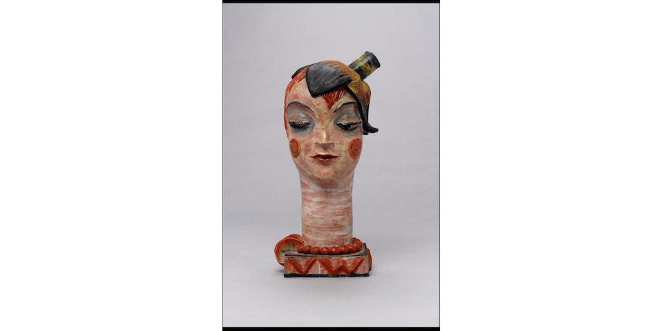 Vally Wieselthier for Wiener Werkst&#228;tte, 1928 A Large Pottery Head of a Woman 36cm high, relief marks to side of base 'VW' and 'WW', impressed marks to underside with no. '527' and 'Made in Austria'
