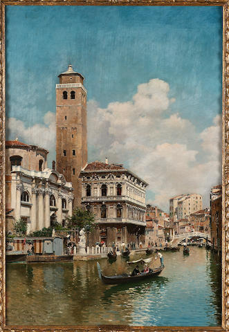 Federico del Campo (Peruvian 1837-1927) Gondolas on a Venetian canal 58.5 x 40 cm. (23 x 15 3/4 in.)