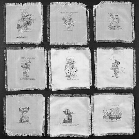 A collection of twenty four cream silk squares, each approximately 15 x 15cm.