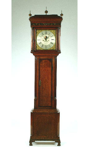 A late 18th century oak and mahogany longcase clock, by David Collier of Gatley, 237cm high.