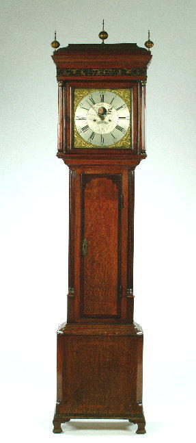 A late 18th century oak and mahogany longcase clock, by David Collier of Gatley, 237cm high.