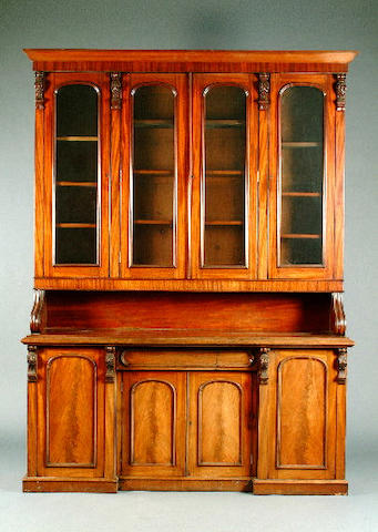 A mid Victorian mahogany bookcase cabinet, 190cm wide, 60cm deep, 258cm high.