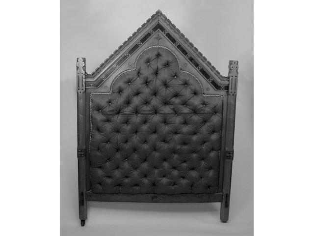 A Victorian inlaid ash Gothic revival bed,  155cm wide.