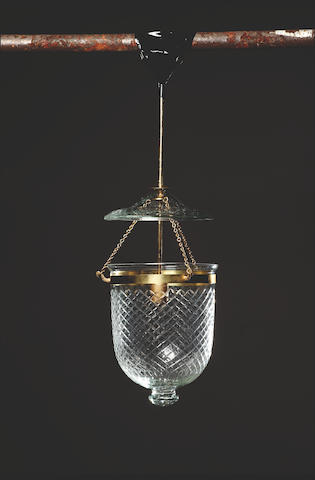 A pair of 19th century style cut glass and metal hall lanterns, 60cms drop