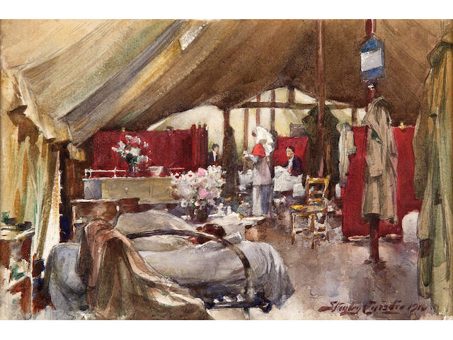 Stanley Cursiter C.B.E. R.S.A. R.S.W. (1887-1976) View from the artist's bed in the canvas hospital, 1916 15cm x 22.5cm (5.75in. x 8.75in.)