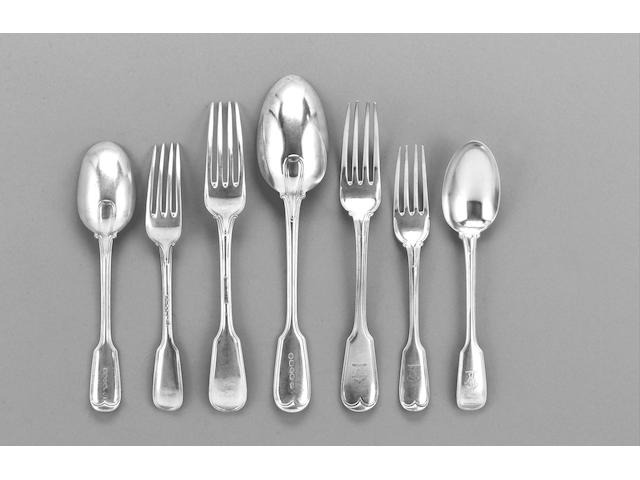 A Victorian silver Military Fiddle and Thread pattern table service of flatware, by George Adams, London 1864 - 1866,