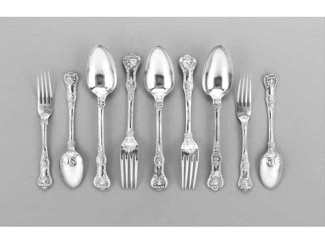 A William IV and Victorian silver Queen's pattern table service, London 1835-1881 the majority 1848, various makers,