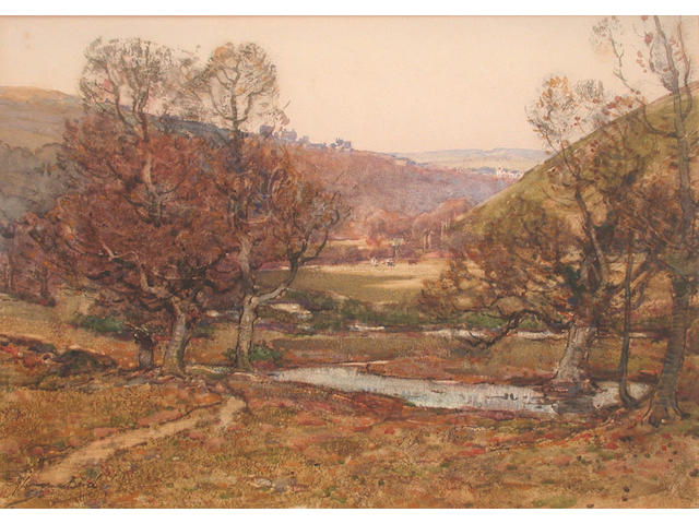Samuel John Lamorna Birch (British, 1869-1955) Frosty Morning, Vale of East Okement, Okehampton 25 x 35 cm.