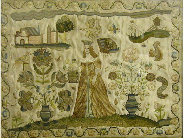 A 17th Century embroidered panel,