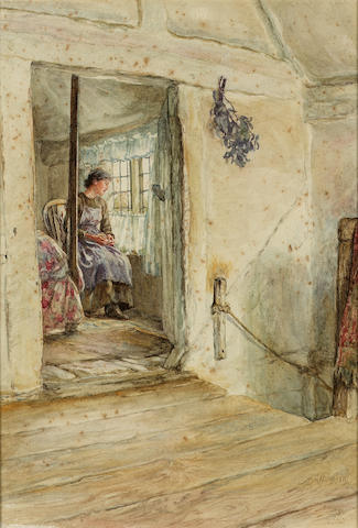 Helen Allingham - A Lady seated at a window, watercolour