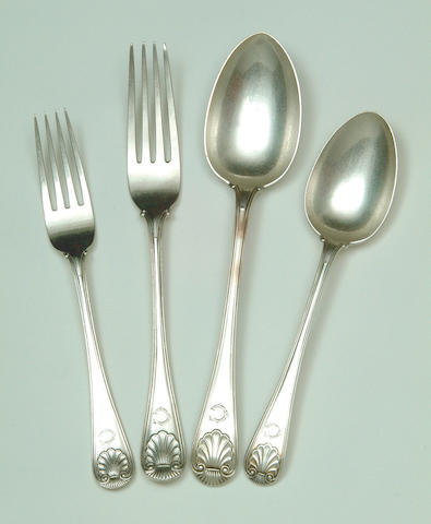 A Victorian and later Old English, thread and shell composite part flatware service, by Thomas Bradbury and Son and Manoah Rhodes and Sons,