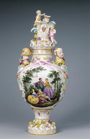 A Large Potschappel (Carl Thieme) Vase and Cover late nineteenth century
