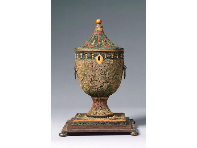 An unusal George III curled paper urn Tea Caddy, 34cm. high