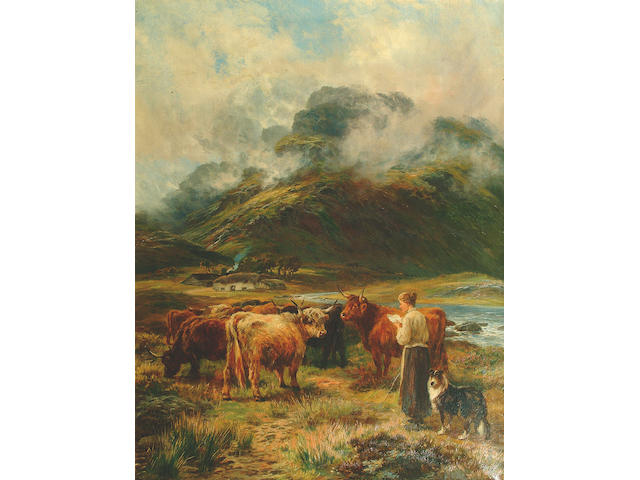 Henry Garland (fl.1854-1890) "Driving the Cattle Hame" 91.5 x 71cm
