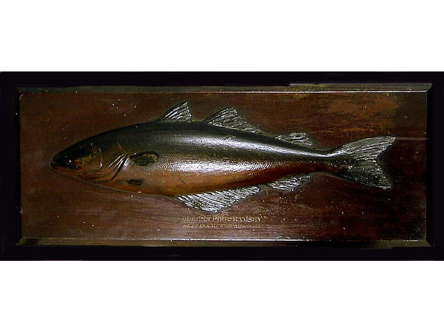 A Farlow's finely carved and painted half block Pollock, Inscribed: Queen Pier Ramsey Sept. 1901 weight 3lbs 14ozs., 68cm x 26cm, slight damage to fin.