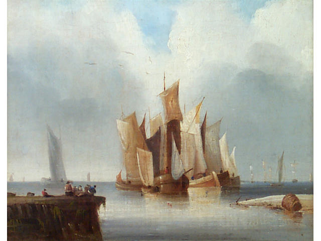 Attributed to Alfred Stannard (1806-1889) Fishing Boats at the Entrance to a Harbour 28 x 36cm (11 x 14in).