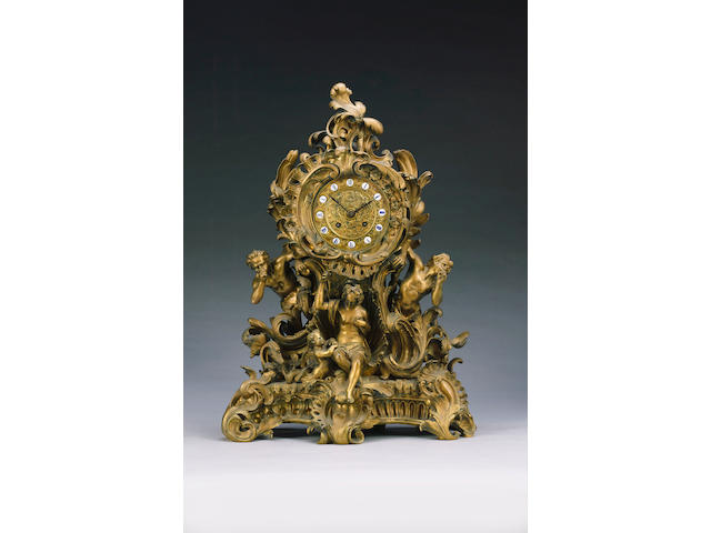 A French mid 19th century gilt bronze mantle clock Case and movement stamped 870 58cm