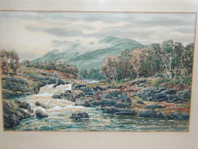 John Hamilton Glass, S.S.A., A.R.S.A. (1820-1885) A mountain torrent near Balmoral Castle, Braemar, Scotland 22 x 35cm (8 1/2 x 13 3/4in).