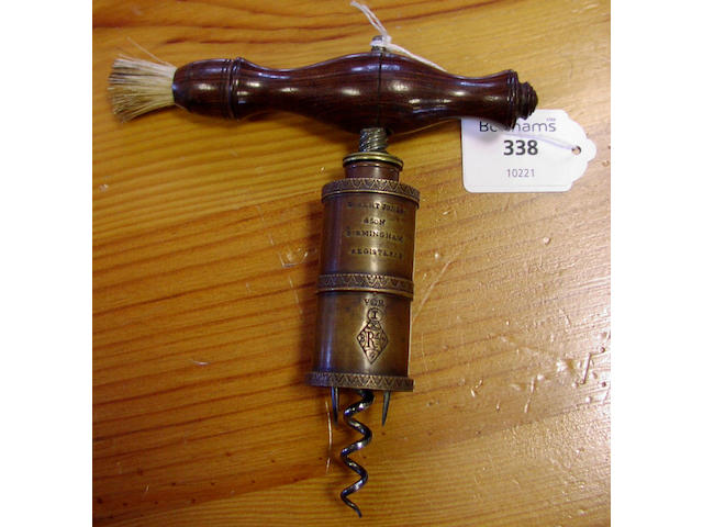 A brass sliding barrel corkscrew,