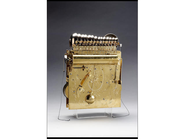 A good mid 18th century brass bound mahogany quarter chiming and musical bracket clock Stephen Rimbault, London 60cms
