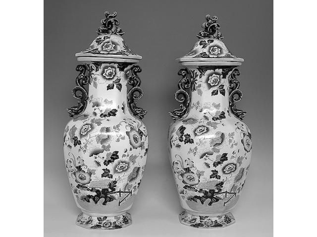 A large pair of Mason's Ironstone vases and covers,