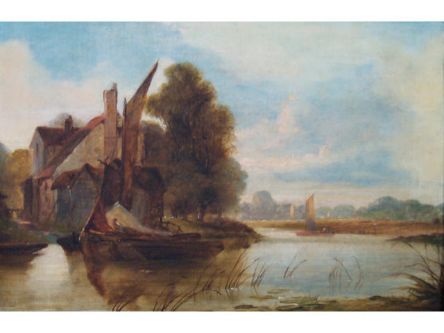 Alfred Priest, (1810-1850) Boats on a bend in the River 31 x 46cm (12 x 18in).