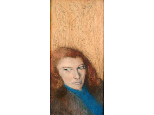 Austin Osman Spare (British, 1888-1956) Portrait of a girl with red hair 65.5 x 31 cm.