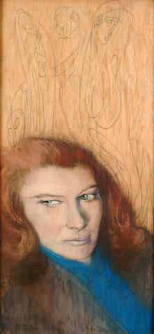 Austin Osman Spare (British, 1888-1956) Portrait of a girl with red hair 65.5 x 31 cm.