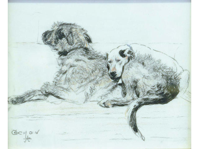 Cecil Charles Windsor Aldin (British, 1870-1935) Exhausted companions 9.5 x 11.5 cm.