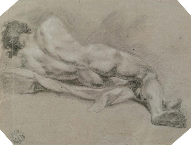 French School, 17th century Reclining male nude seen from behind