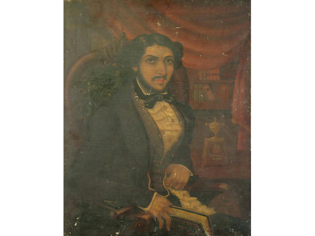 19th Century School, Portrait, half length, of a gentleman seated in an interior, believed to be His Highness Ali Bahadur, the Nawab of Banda State, 70 x 55cm
