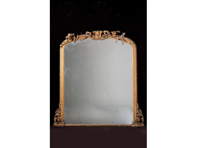 A mid Victorian gilt composition overmantle mirror, 205cm. high, 166cm. wide