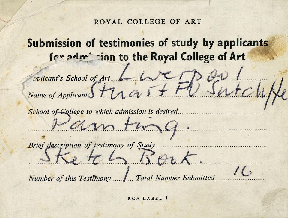 Stuart Sutcliffe's sketch book for admission to the Royal College of Art Liverpool College of Art, dated July 22nd 1957