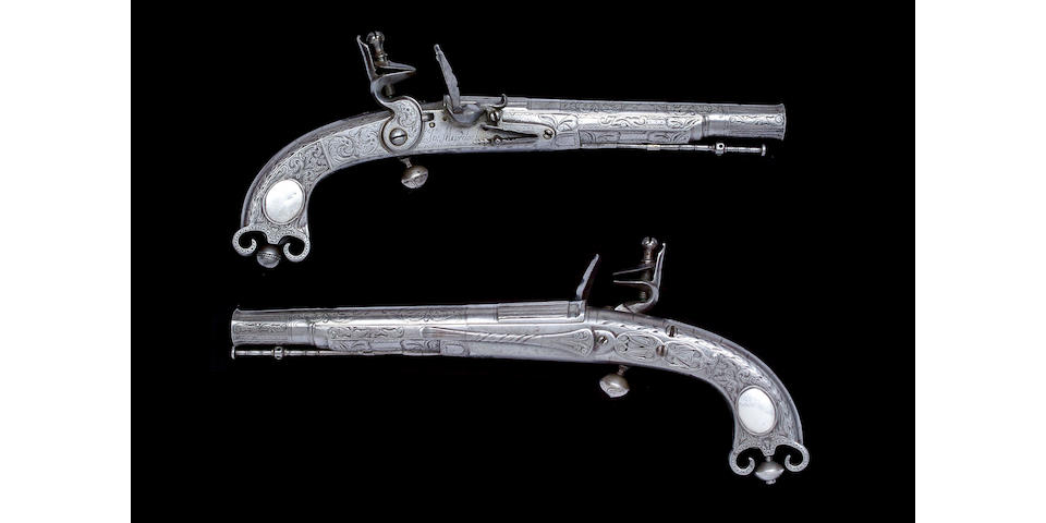 A Pair Of Scottish 25-Bore All-Metal Flintlock Belt Pistols <b>By John Murdoch Of Doune, Late 18th Century</b> 18.4 cm. barrels