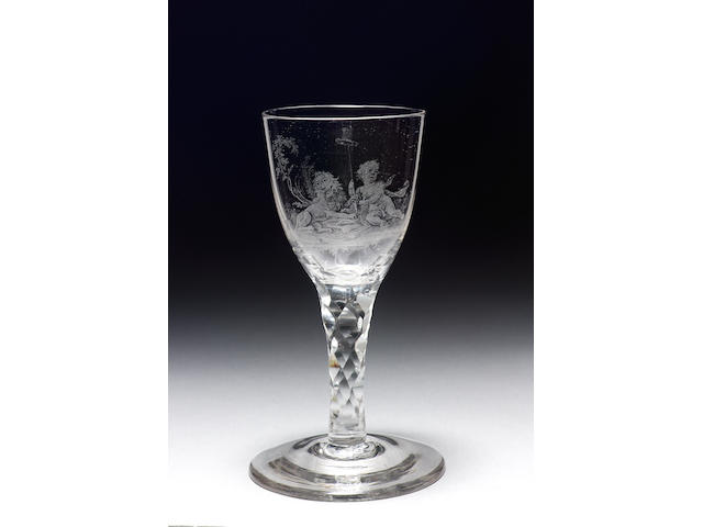 A fine stipple-engraved wine glass by David Wolff circa 1795