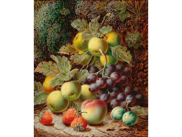 Oliver Clare (1853-1927) 'Still life of mixed fruit on a mossy bank' 35 x 29cm