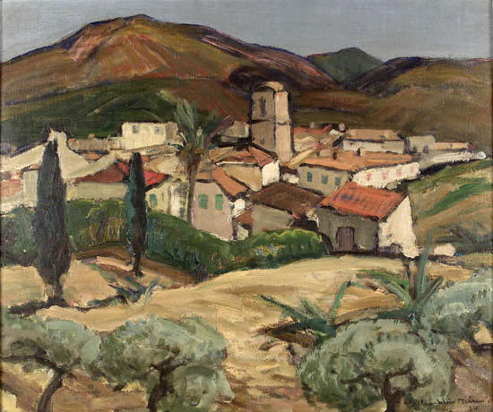 John Maclauchlan Milne R.S.A. (1886-1957) A French Hill Town 62.5cm x 75cm (24.5in. x 29.5in.)