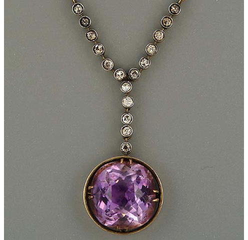 An amethyst and diamond pendant