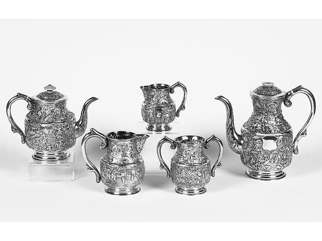 A five piece Chinese silver tea/coffee service